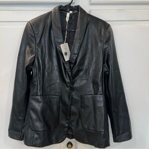 ELAN Women’s Black‎ Faux Leather Jacket “You’re A Mind Reader” Large Blazer NWT